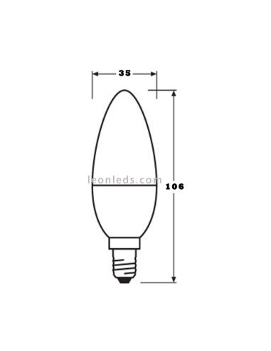 Dimensiones Osram Parathom Classic B E14 Vela 5.5W 827 Cálida Mate Equivalente 40W Bombilla LED de Vela | LeonLeds Iluminación