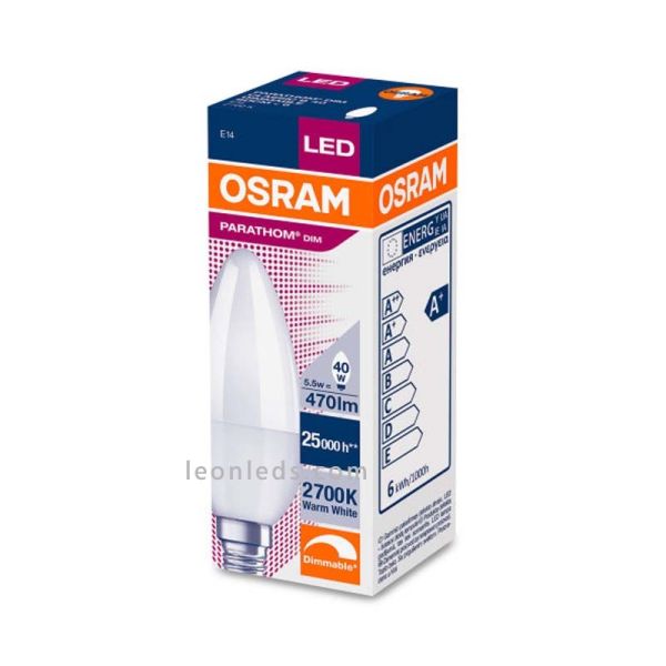 Osram Parathom Classic B E14 Vela 5.5W Regulável Equivalente 40W Lâmpada LED Embalagem| Leon Iluminação LED