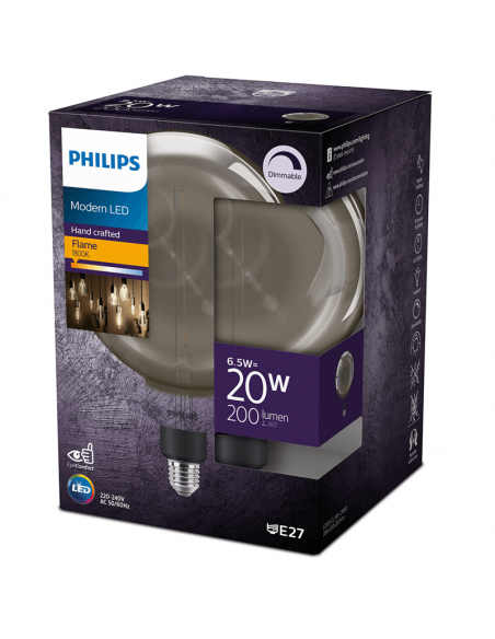 Lâmpada LED Grande Globo G200 Efeito de espelho regulável Fumê 6,5 W - 20 W, 200 Lm 1.800 K Philips | leonleds