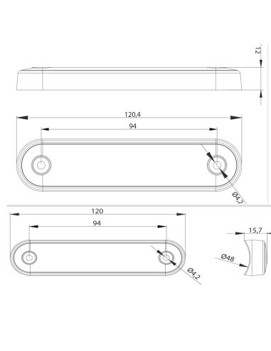 Dimensões Galibo Piloto LED com vidro transparente 8 Leds FT-073 LED LONG | leonleds