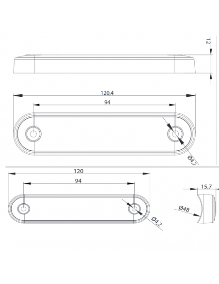 Diomensiones Piloto LED de Galibo con tulipa transparente 8 Leds FT-073 LED LONG | LeonLeds