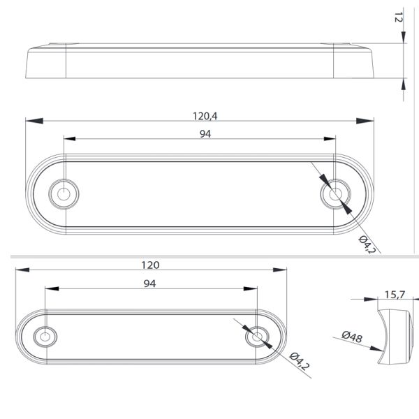 Diomensiones Piloto LED de Galibo con tulipa transparente 8 Leds FT-073 LED LONG | LeonLeds