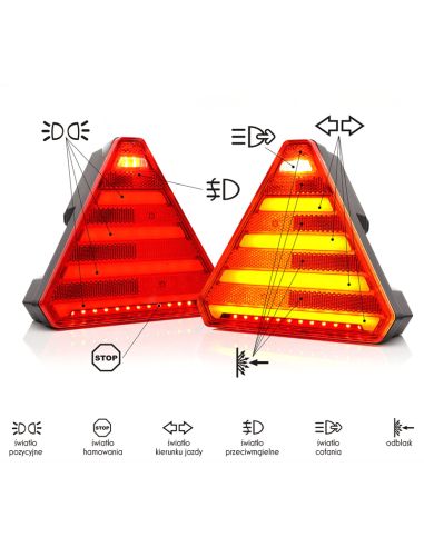 Piloto trasero LED con forma de triangulo con 7 Funciones - Luz de Matricual Latera 12V 24V W244 Was | LeonLeds