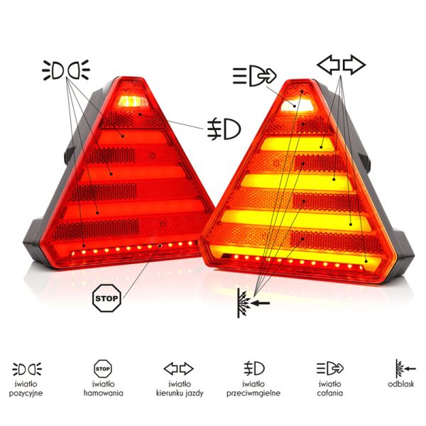 Piloto trasero LED con forma de triangulo con 7 Funciones - Luz de Matricual Latera 12V 24V W244 Was | LeonLeds