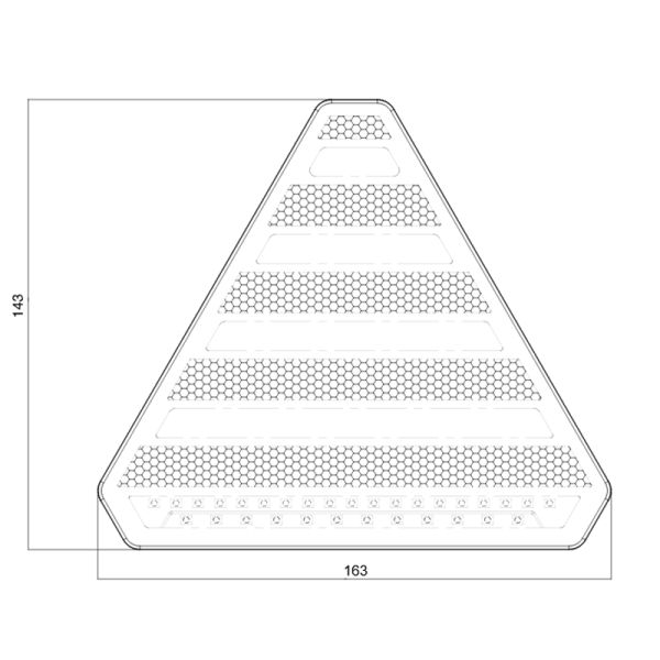Dimensiones Triangulo trasero LED con 3 funciones efecto Neon - 12V 24V - W244 | LeonLeds