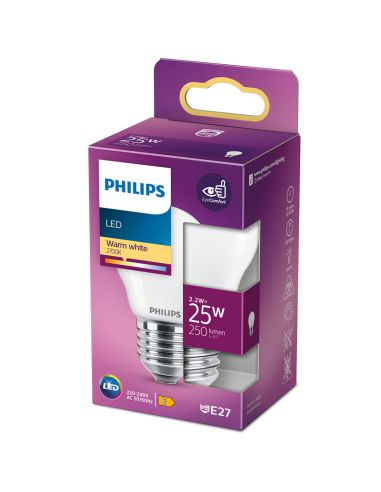 Bombilla LED Philips E27 2.2W G45 -Esférica Mate- 8718699763459 Philips | LeonLeds