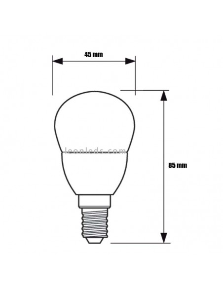 Dimensões Lâmpada LED esférica de plástico E14 2,8 W - 25 W 8719514312487 Philips | Leon Iluminação LED