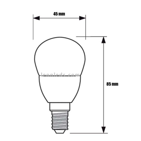Dimensões Lâmpada LED esférica de plástico E14 2,8 W - 25 W 8719514312487 Philips | Leon Iluminação LED