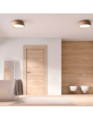 Plafón de techo redondo Tokio 3xE27 madera ambiente