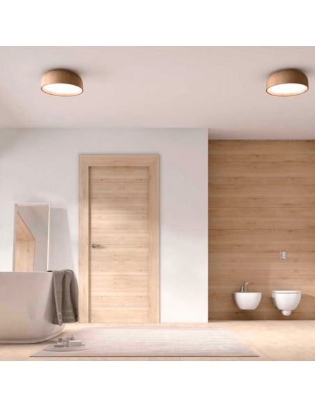 Plafón de techo redondo Tokio 3xE27 madera ambiente