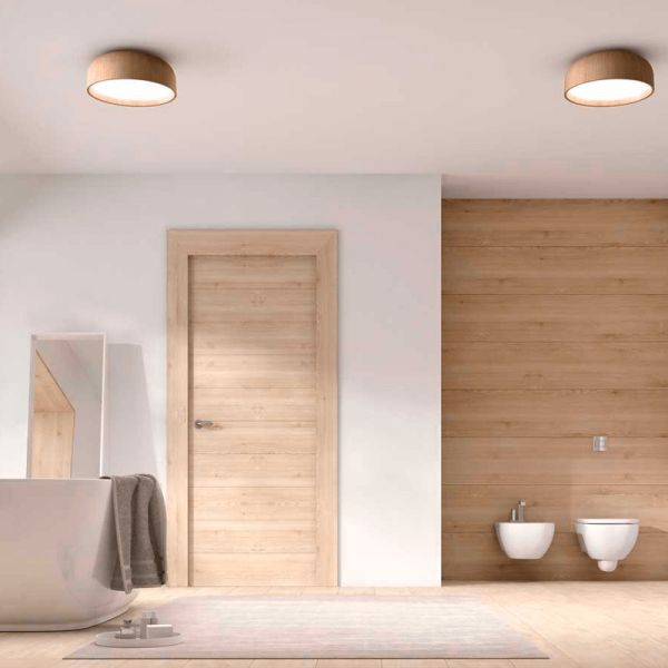 Plafón de techo redondo Tokio 3xE27 madera ambiente