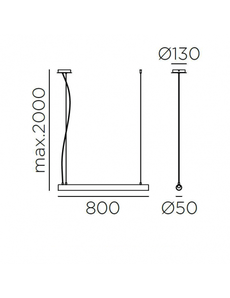Dimensions de la petite suspension LED Oslo en métal et verre