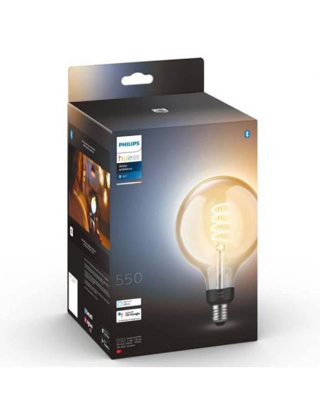 Bombilla LED Globo G125 Filamento 550Lm 7W 2.100K - Philips Hue - Compatible con Alexa, Google Home Philips | LeonLeds