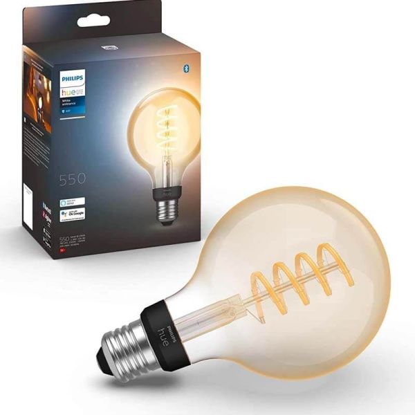 Bombilla LED Globo G125 Filamento 550Lm 7W 2.100K - Philips Hue - Compatible con Alexa, Google Home Philips | LeonLeds