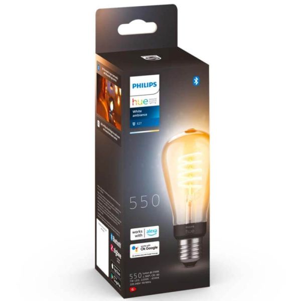 Bombilla LED filamento ST72 550Lm 7W 2.100K - Philips Hue - Compatible con Alexa, Google Home | LeonLeds