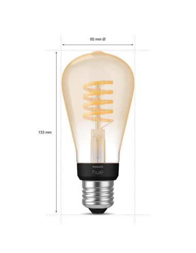 Dimensiones Bombilla LED filamento ST72 550Lm 7W 2.100K - Philips Hue - Compatible con Alexa, Google Home | LeonLeds