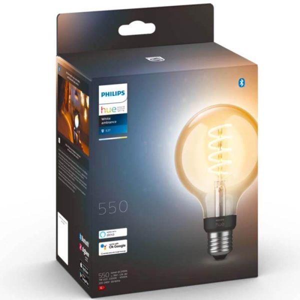 Bombilla LED Globo G93 Edison 550Lm 7W 2.100K - Philips Hue - Compatible con Alexa, Google Home | LeonLeds