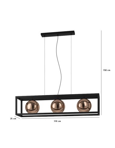 Medidas da luminária de teto suspensa em metal Córdoba