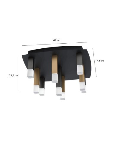 Plafón de techo LED Estanterios negro y dorado dimensiones