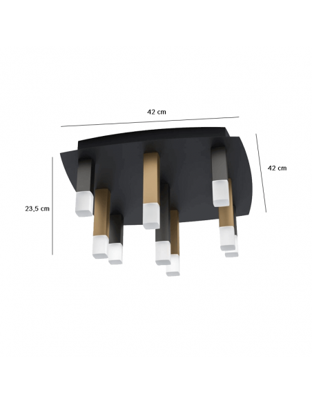Plafón de techo LED Estanterios negro y dorado dimensiones