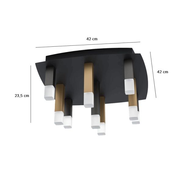 Plafón de techo LED Estanterios negro y dorado dimensiones