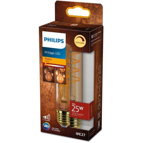 Bombilla LED Flame Gold Tubular T32 Regulable 4W - 25W 1.800K Vintage LED 8719514315495 | LeonLeds