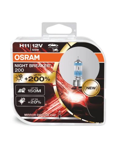 Pack de 2 Bombillas H11 Night Breaker 200 + 200% 64211NB200-HCB Osram | LeonLeds
