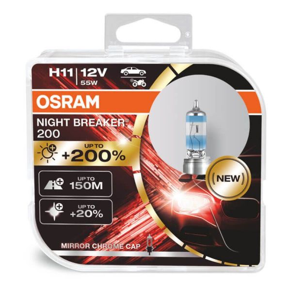 Pack de 2 Bombillas H11 Night Breaker 200 + 200% 64211NB200-HCB Osram | LeonLeds