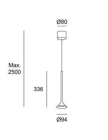 Dimensões da luminária pendente LED de metal vivo