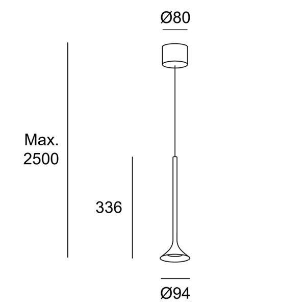 Dimensões da luminária pendente LED de metal vivo