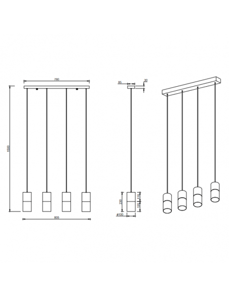 Suspensão Robin bronze fosco com 4 medidas de luzes