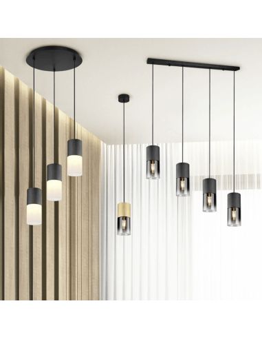 Lámpara colgante de metal y cristal Robin negra 4 luces  ambiente