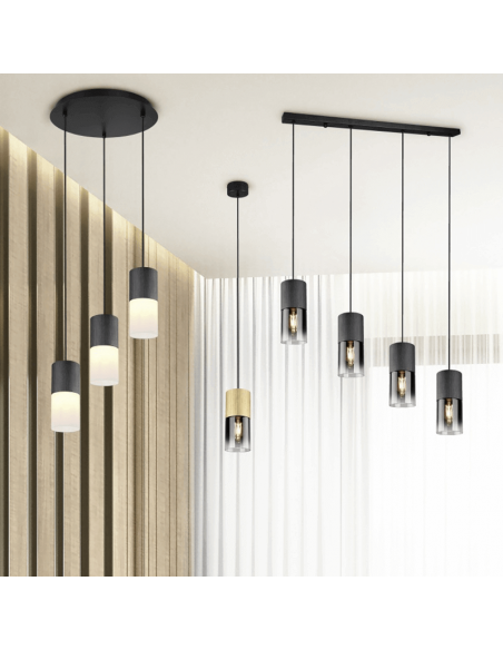 Lámpara colgante de metal y cristal Robin negra 4 luces  ambiente