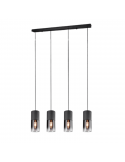 Lámpara colgante de metal y cristal Robin negra 4 luces