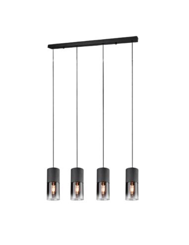 Candeeiro pendente Black Robin em metal e vidro 4 luzes