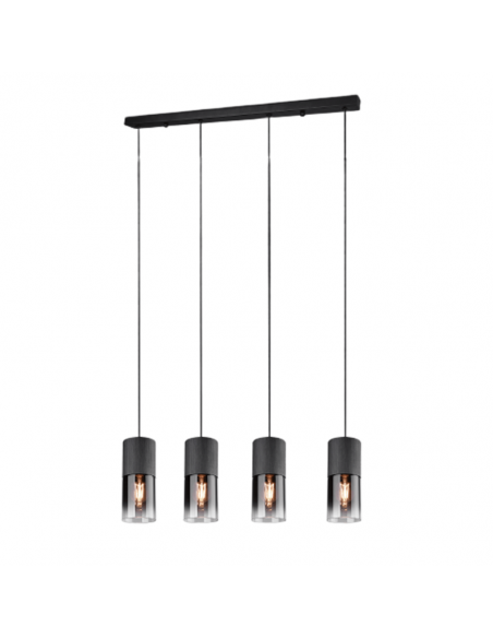 Candeeiro pendente Black Robin em metal e vidro 4 luzes