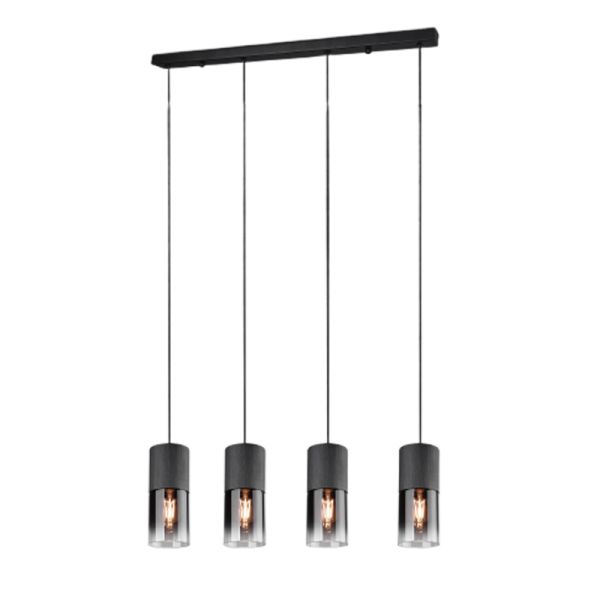 Lámpara colgante de metal y cristal Robin negra 4 luces