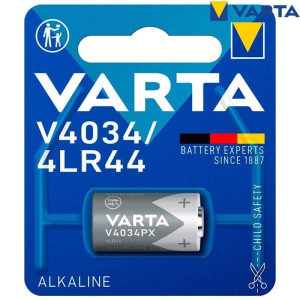 Pila Alcalina V4034PX - 4LR44 6V Blister 1 Unid. Varta 4008496274055 | LeonLeds