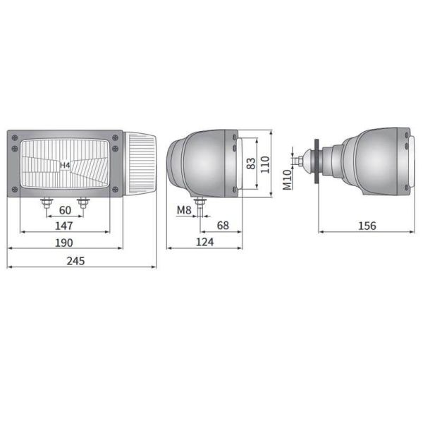 Dimensions Phare avec support arrière 12V Position, Clignotant, Feux de croisement et Feux de route Wesem | leonleds