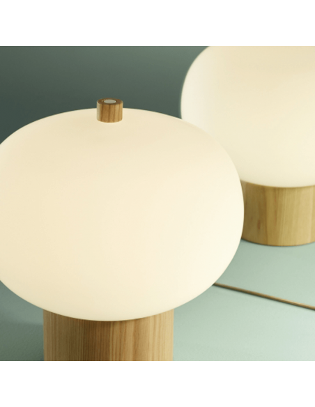 Lampe de table LED Ilargi verre et bois d'ambiance
