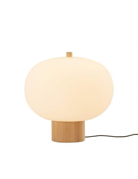 Grande candeeiro de mesa LED Ilargi em vidro e madeira