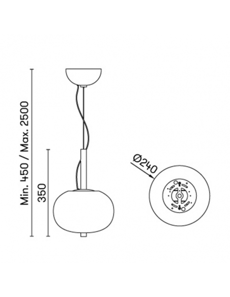 Lámpara colgante LED de madera y cristal Ilargi medidas