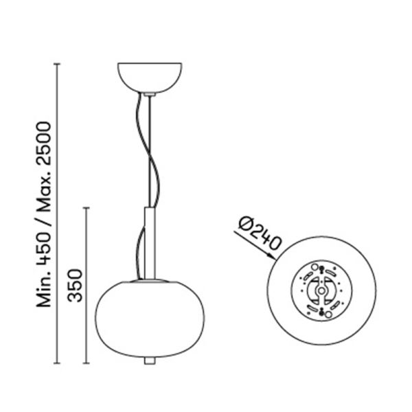 Mesures de la suspension LED en bois et verre Ilargi