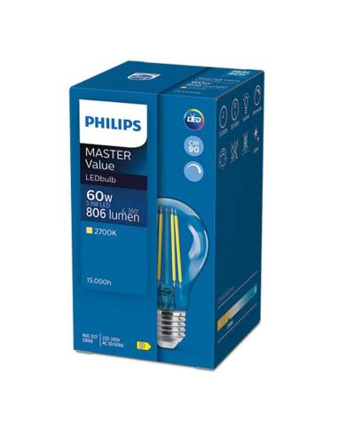 Bombilla LED Regulable E27 de filamento A60 Equivalente a 60W - 5,9W Master 8719514324077 | LeonLeds