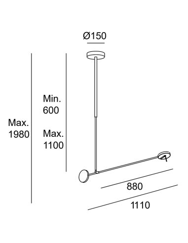 Dimensions de la suspension LED articulée invisible moderne