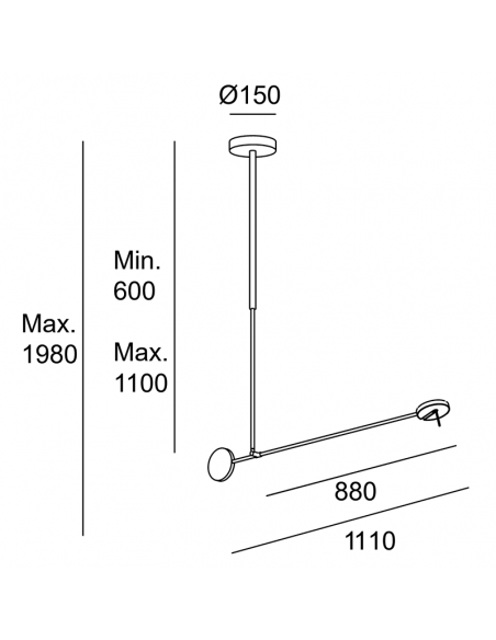 Dimensões modernas da luminária pendente de LED articulada invisível