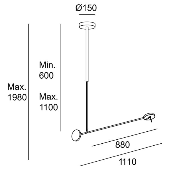 Dimensões modernas da luminária pendente de LED articulada invisível
