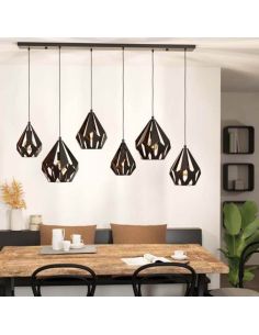 Lámpara de techo Carlton 1 con 6 pantallas suspendidas Negra y Cobre 2