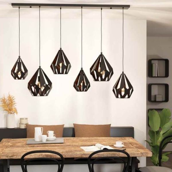 Plafonnier Carlton 1 avec 6 abat-jour suspendus Noir et Cuivre