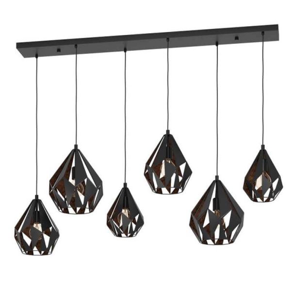 Lámpara de techo Carlton 1 con 6 pantallas suspendidas Negra y Cobre